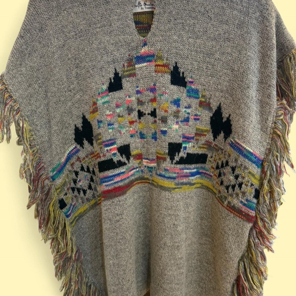 Selfie Couture Sweaters - Selfie Couture Colorful Fringed Poncho Sweater